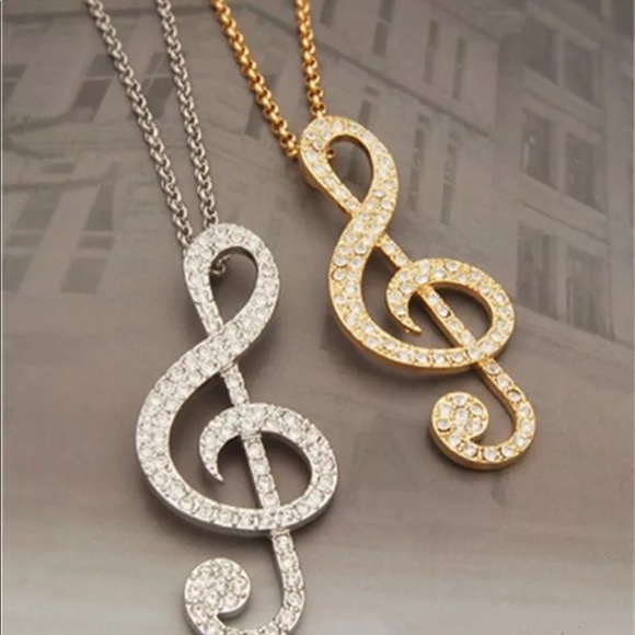 Gold crystal music note rhythm long chain necklace - Picture 3 of 7